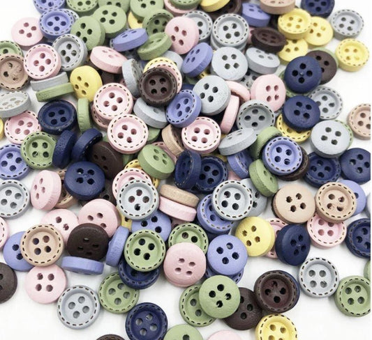 25/200pcs 10mm Buttons 4-Holes Flatback Wooden Multicoloured Dashed Pattern - 25pcs - - Asia Sell