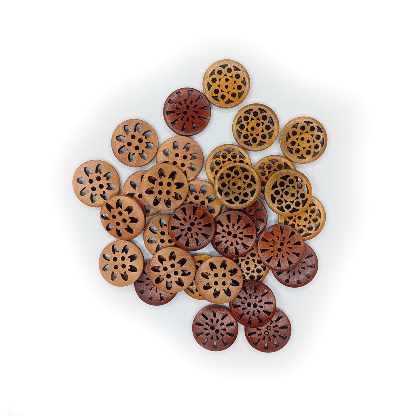30pcs 25mm Carved Wooden Buttons Brown Shades for Coat Garment Upholstery