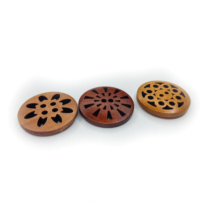 30pcs 25mm Carved Wooden Buttons Brown Shades for Coat Garment Upholstery