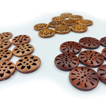 30pcs 25mm Carved Wooden Buttons Brown Shades for Coat Garment Upholstery