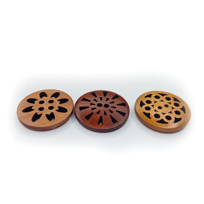 30pcs 25mm Carved Wooden Buttons Brown Shades for Coat Garment Upholstery