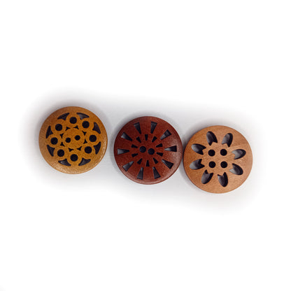 30pcs 25mm Carved Wooden Buttons Brown Shades for Coat Garment Upholstery