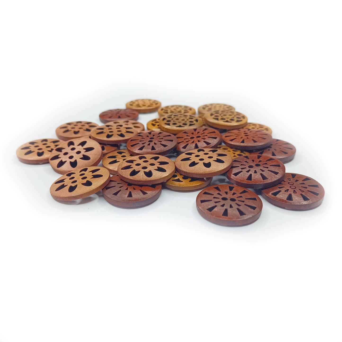 30pcs 25mm Carved Wooden Buttons Brown Shades for Coat Garment Upholstery