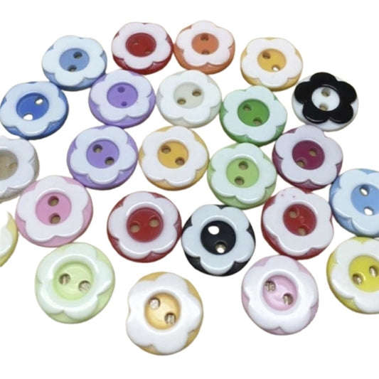 25pcs 13mm Flower Buttons 2 Hole Two Tone Flower Buttons Sewing Dress Mixed White - - Asia Sell