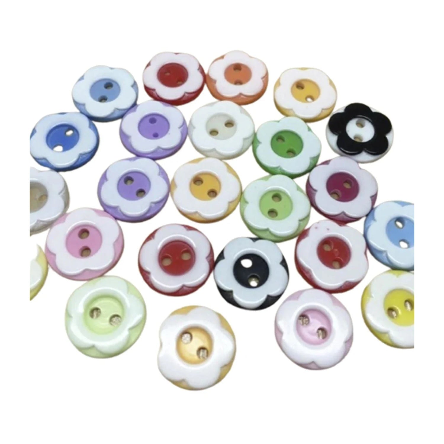 25pcs 13mm Flower Buttons 2 Hole Two Tone Flower Buttons Sewing Dress Mixed White - - Asia Sell