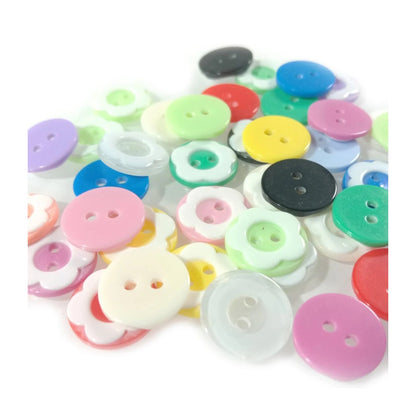 25pcs 13mm Flower Buttons 2 Hole Two Tone Flower Buttons Sewing Dress Mixed White - - Asia Sell