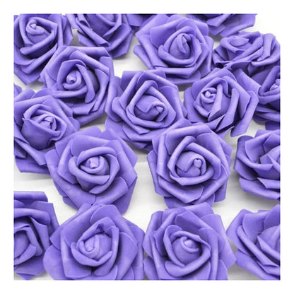 25pcs 6cm Foam Flowers Rose Artificial Wedding Bride Bouquet - Purple - Asia Sell