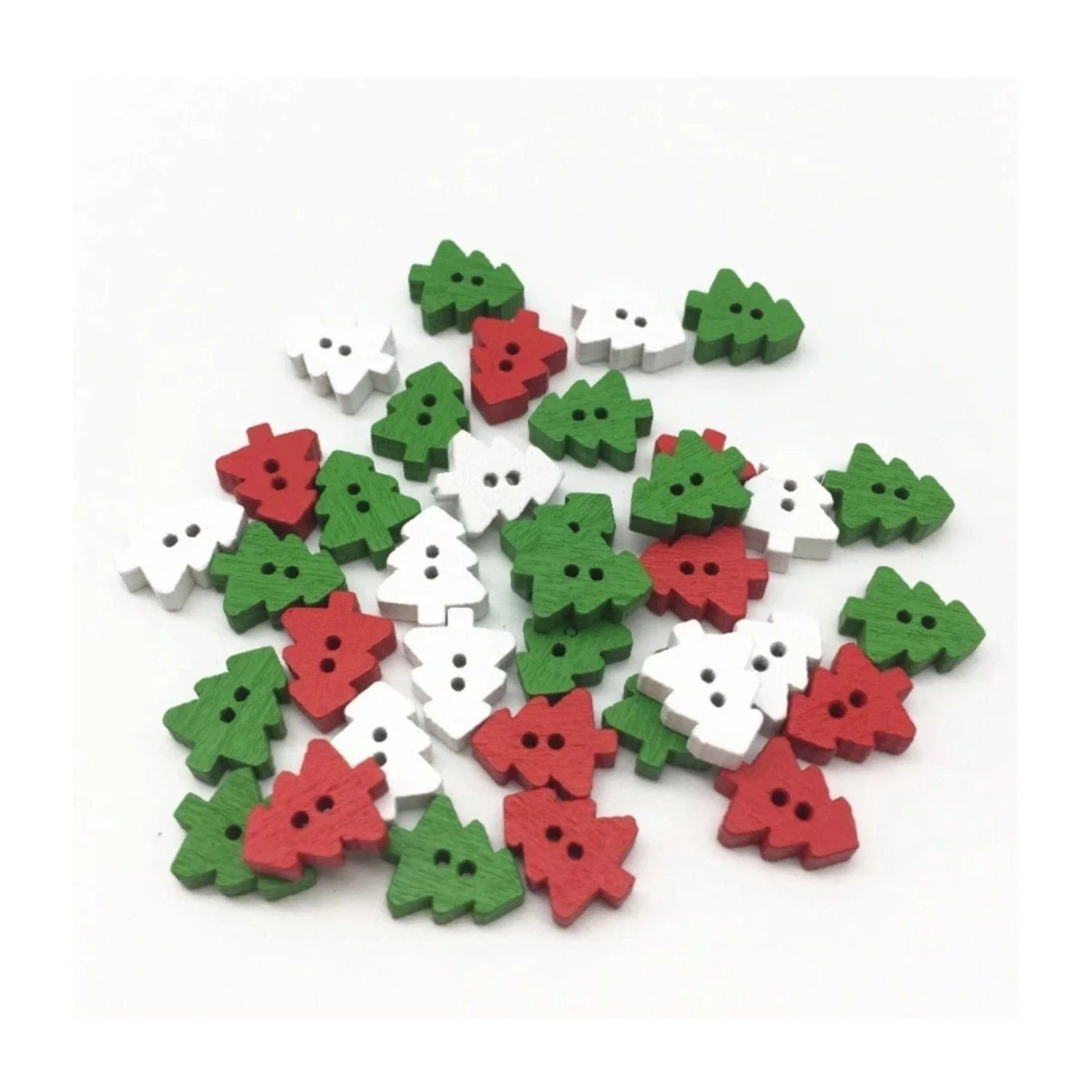 25pcs Christmas Tree Buttons Red Green White Wood 2 Holes Scrapbooking Crafts - Mixed - Asia Sell