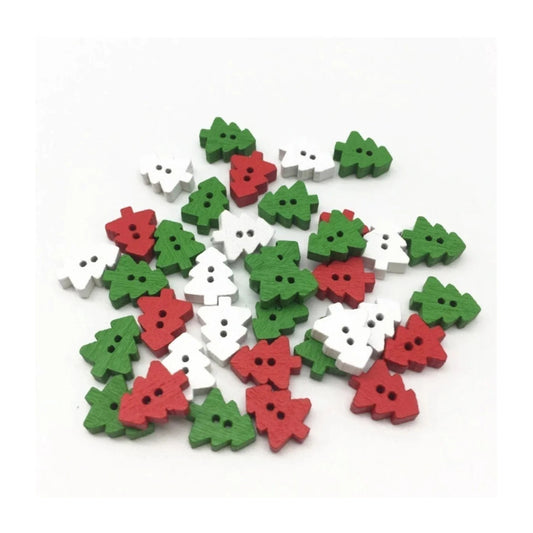 25pcs Christmas Tree Buttons Red Green White Wood 2 Holes Scrapbooking Crafts - Mixed - Asia Sell