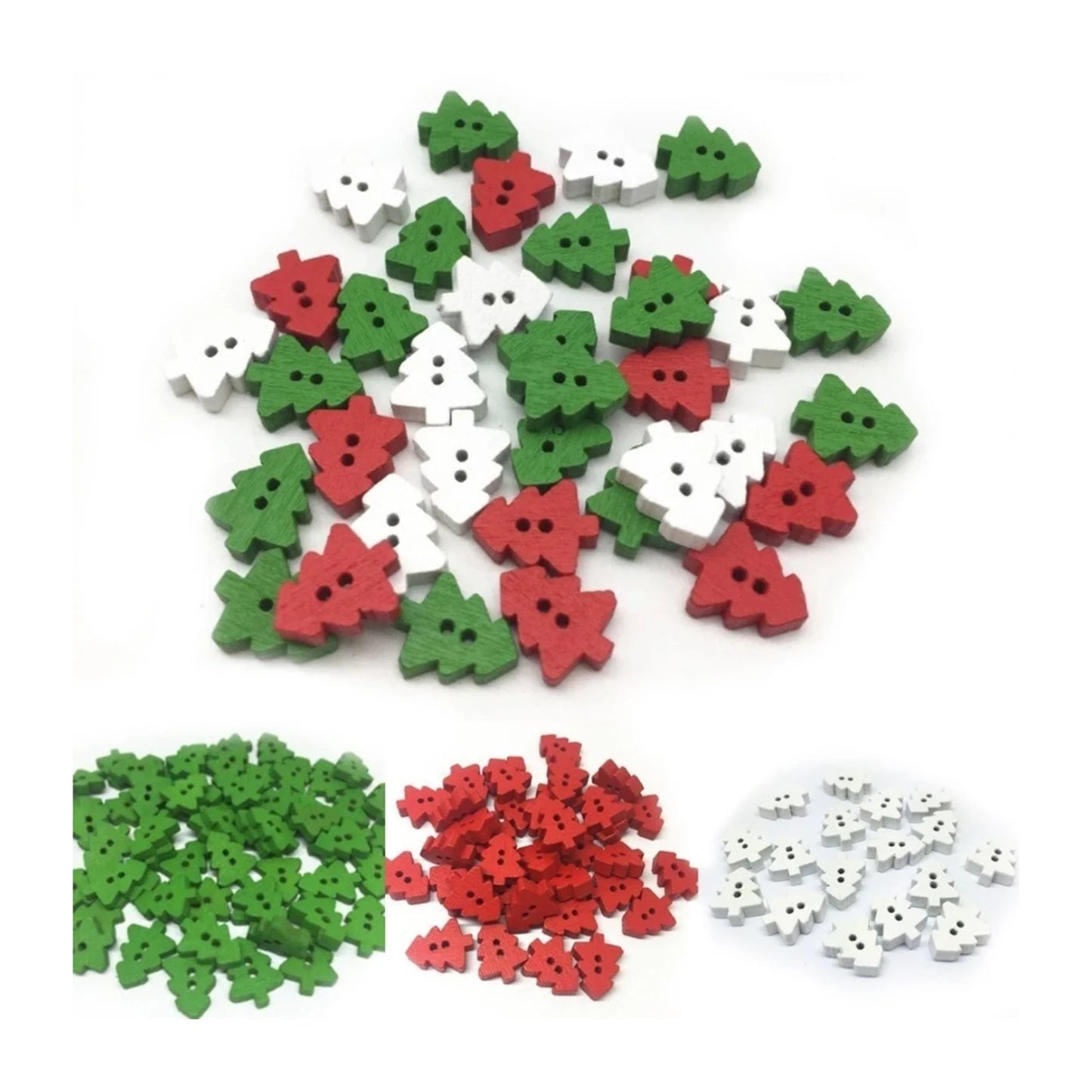 25pcs Christmas Tree Buttons Red Green White Wood 2 Holes Scrapbooking Crafts - Mixed - Asia Sell