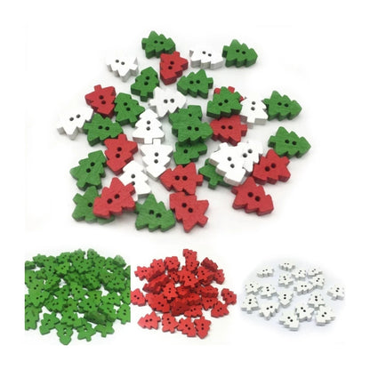 25pcs Christmas Tree Buttons Red Green White Wood 2 Holes Scrapbooking Crafts - Mixed - Asia Sell