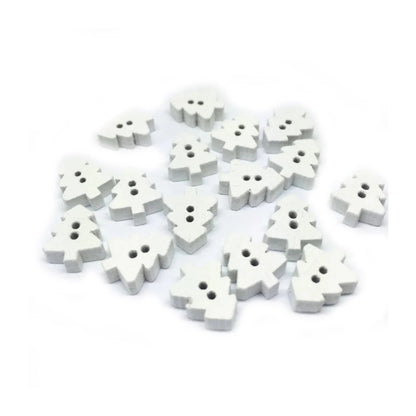 25pcs Christmas Tree Buttons Red Green White Wood 2 Holes Scrapbooking Crafts - White - Asia Sell