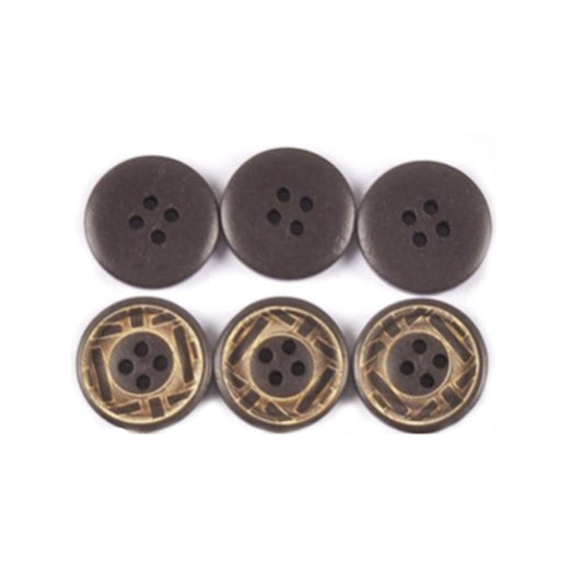 25pcs Dark Brown Patterned Buttons 20mm 4-Hole Rimmed Bevelled Edge Round Sewing DIY - - Asia Sell