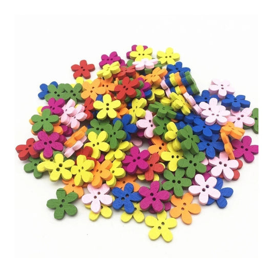 25pcs Flower Wood Buttons 2 Hole Sewing Baby Clothing Multicolour Colourful Wooden 15mm - - Asia Sell