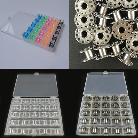 25pcs Set Bobbins Sewing Machine Plastic Case Storage Box for Sewing Machine Spools with Thread Storage Case Sewing Tools Craft - Metal Bobbins + Box - Asia Sell