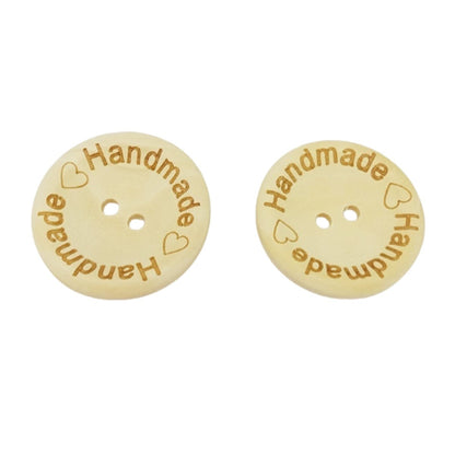 25pcs Wooden Buttons 2-Holes Handmade with Love Round Button Handmade Clothes - 30mm "Handmade" - - Asia Sell
