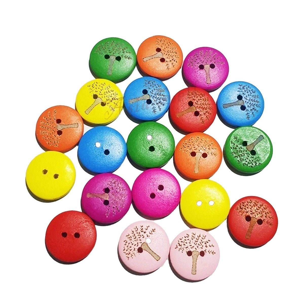 25pcs Wooden Buttons Tree Design for Clothing Craft Sewing DIY 2 Hole 20mm - Mixed colours - - Asia Sell