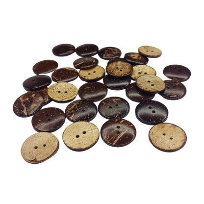 Collection of coconut shell buttons on a white background
