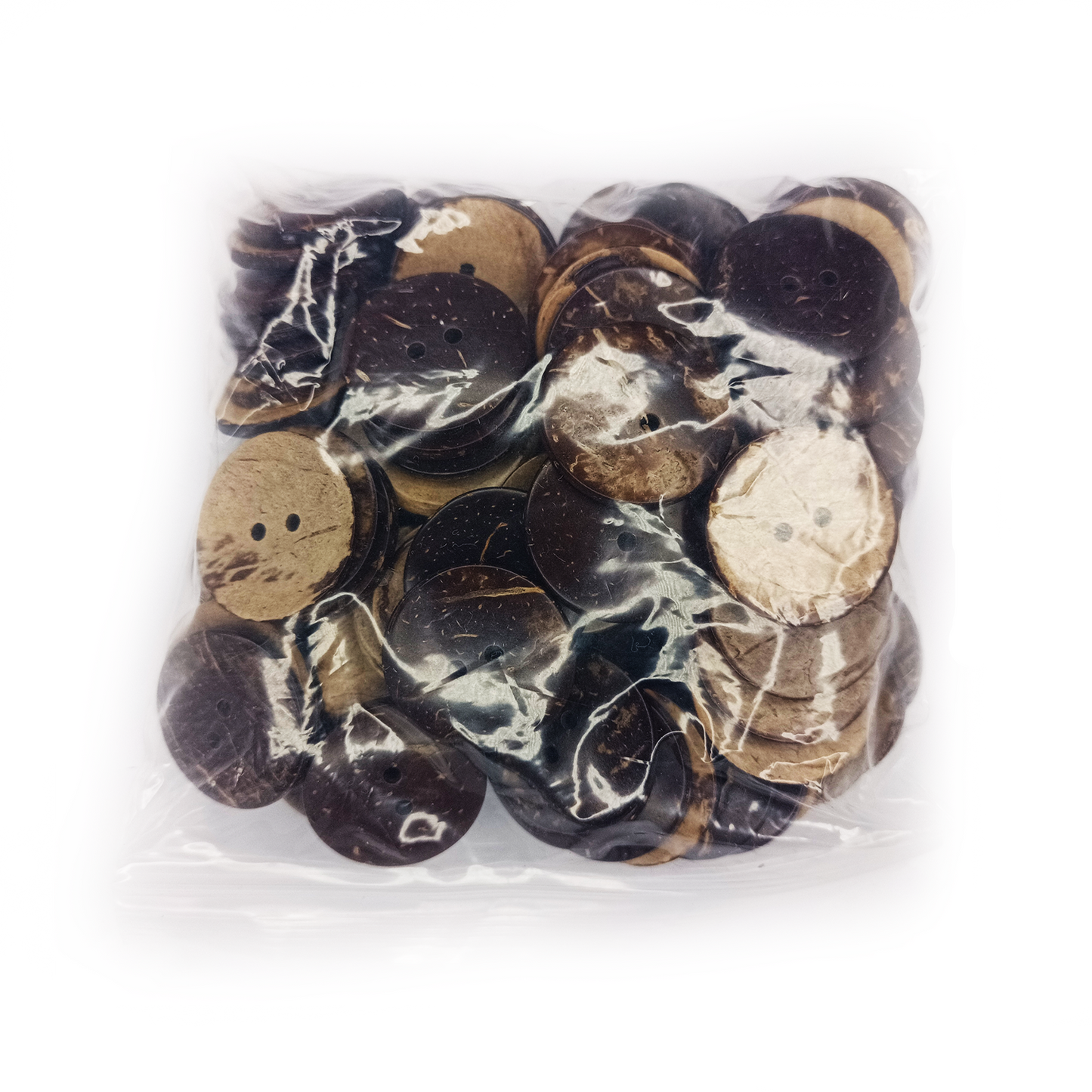 Pack of marbled brown and black buttons on a white background
