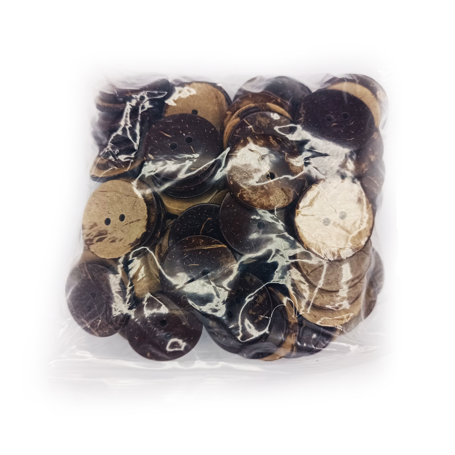 Pack of marbled brown and black buttons on a white background