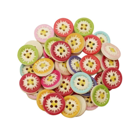 25pcs 4-Hole Flower Daisy Buttons Design Multicoloured 15mm Painted Edge | Main Image | Asia Sell