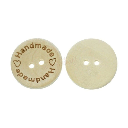 25x 20mm "Handmade Handmade" Round Wooden Buttons Handmade Clothes - - Asia Sell
