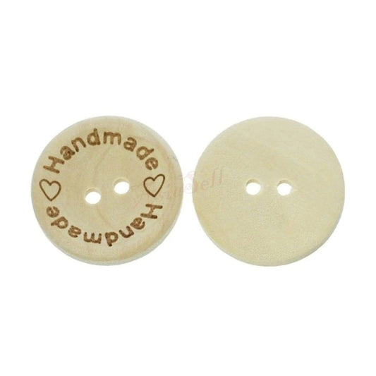 25x 25mm "Handmade Handmade" Round Wooden Buttons Handmade Clothes - - Asia Sell