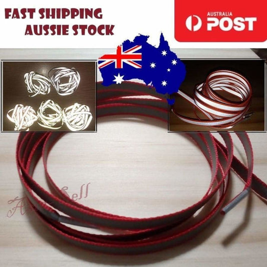 2pcs 100cm RED Shoelaces GREY PART GLOWS VERY BRIGHT WHITE Fluorescent - Asia Sell