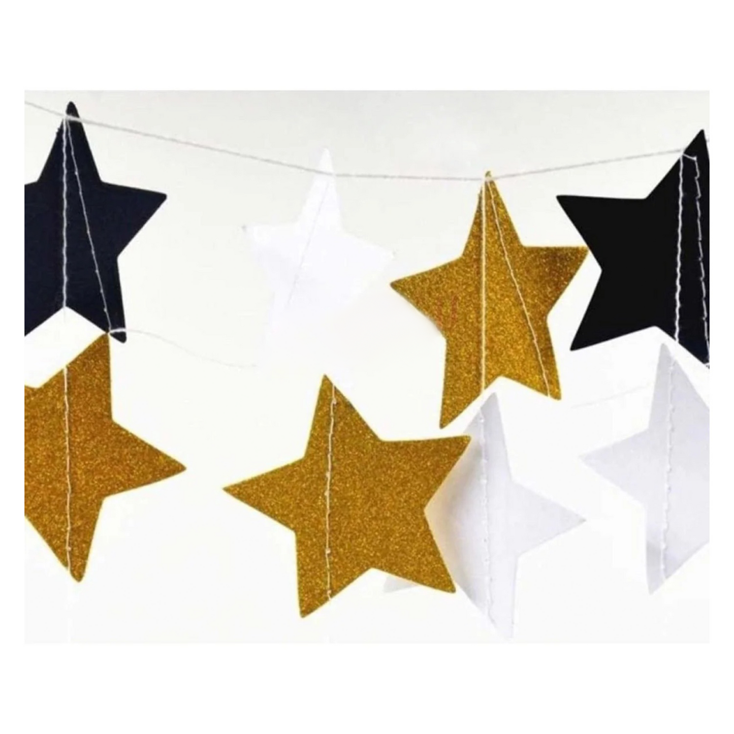 2pcs 2m 5cm BLACK GOLD GLITTER Stars Garland Decorations Birthday Wedding Party