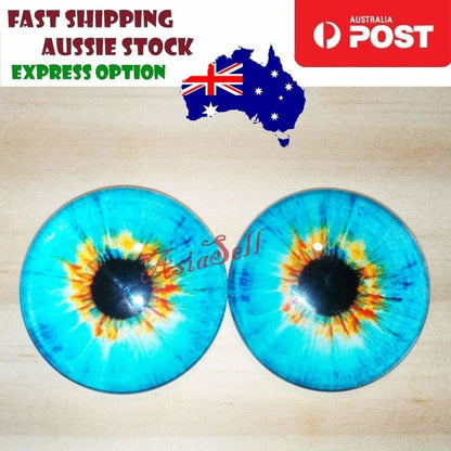 2pcs 30mm Round Glass Eyes Pupils Blue Red Green Cats Doll Eye Toys Dinosaur - Blue & Yellow Round - Asia Sell