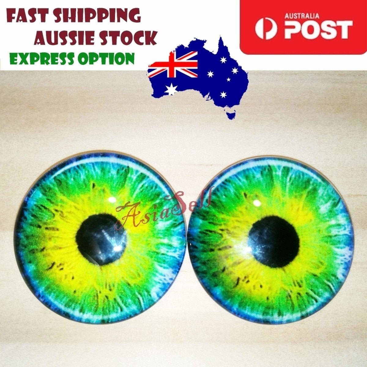 2pcs 30mm Round Glass Eyes Pupils Blue Red Green Cats Doll Eye Toys Dinosaur - Green & Light Green Round - Asia Sell