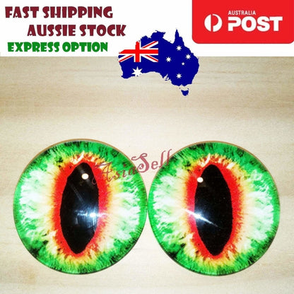 2pcs 30mm Round Glass Eyes Pupils Blue Red Green Cats Doll Eye Toys Dinosaur - Green & Red Oval - Asia Sell