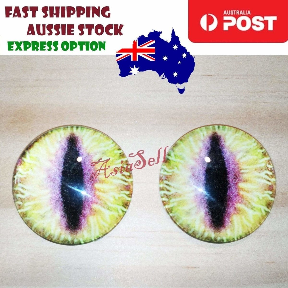 2pcs 30mm Round Glass Eyes Pupils Blue Red Green Cats Doll Eye Toys Dinosaur - Green Yellow Purple Narrow - Asia Sell