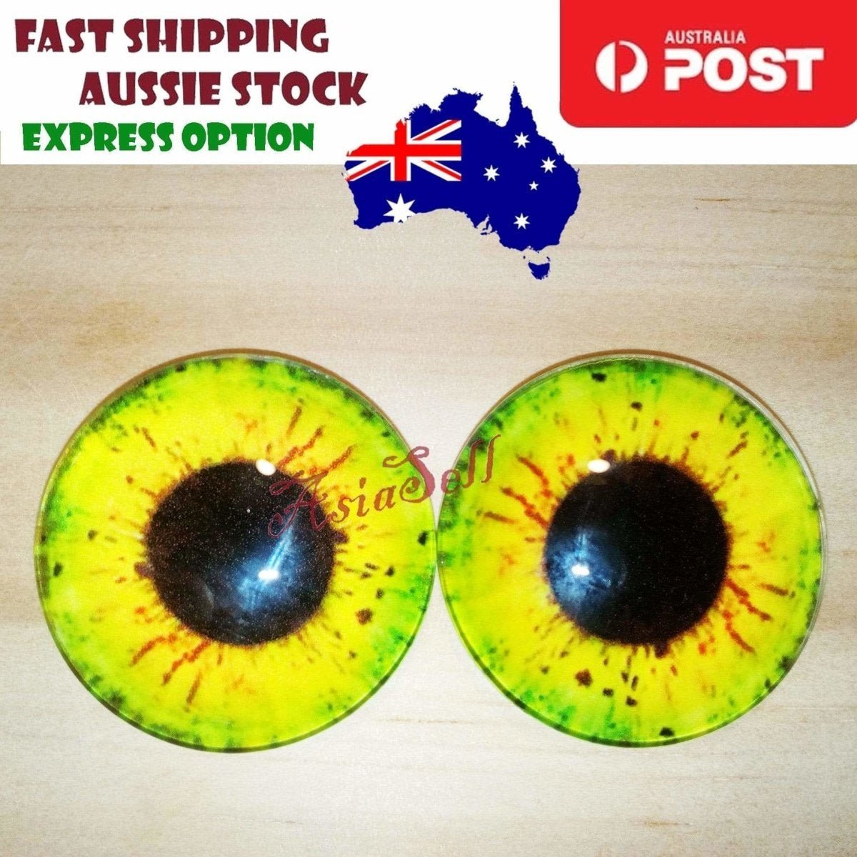 2pcs 30mm Round Glass Eyes Pupils Blue Red Green Cats Doll Eye Toys Dinosaur - Green & Yellow Round - Asia Sell