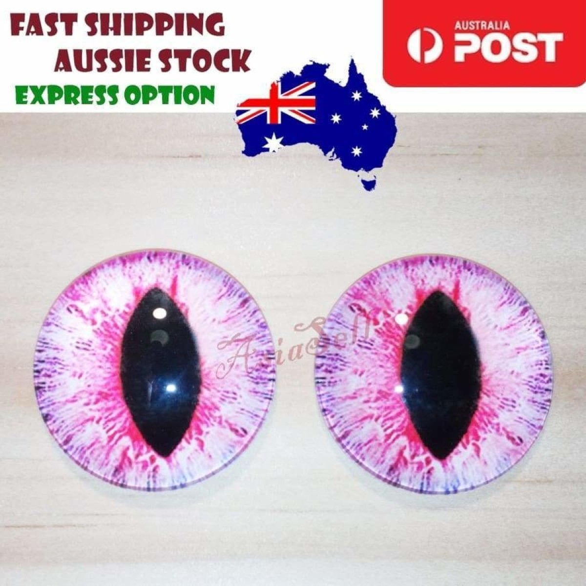 2pcs 30mm Round Glass Eyes Pupils Blue Red Green Cats Doll Eye Toys Dinosaur - Pink Red White Oval - Asia Sell