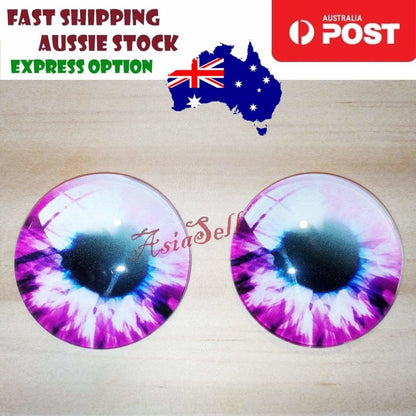 2pcs 30mm Round Glass Eyes Pupils Blue Red Green Cats Doll Eye Toys Dinosaur - Purple & White Round - Asia Sell