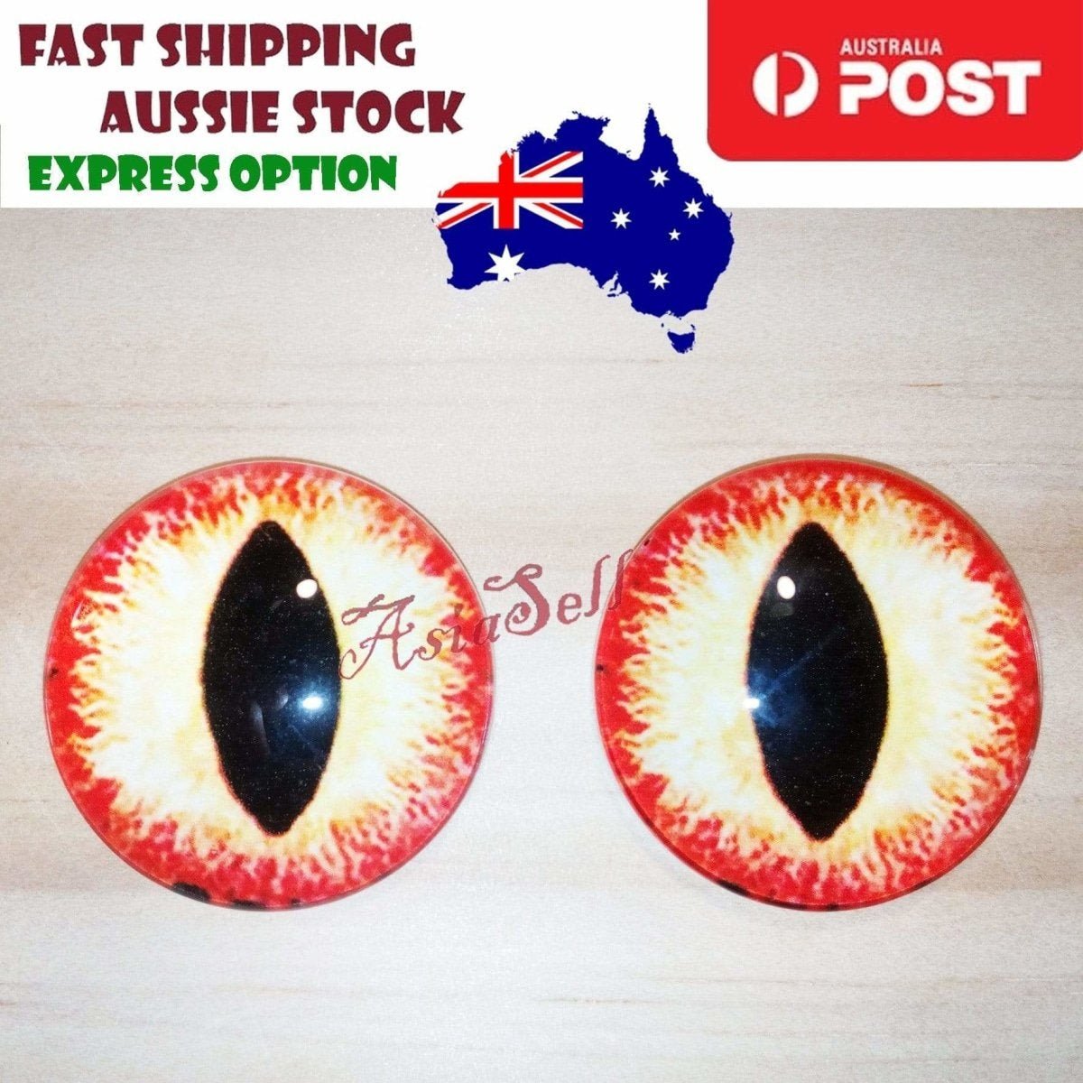 2pcs 30mm Round Glass Eyes Pupils Blue Red Green Cats Doll Eye Toys Dinosaur - Red & Yellow Oval - Asia Sell