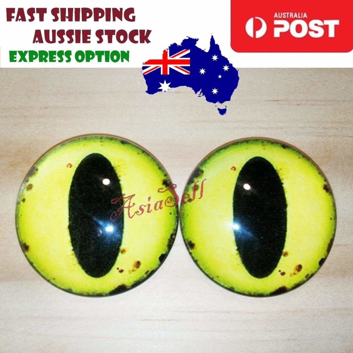 2pcs 30mm Round Glass Eyes Pupils Blue Red Green Cats Doll Eye Toys Dinosaur - Yellow Black Spots Oval - Asia Sell