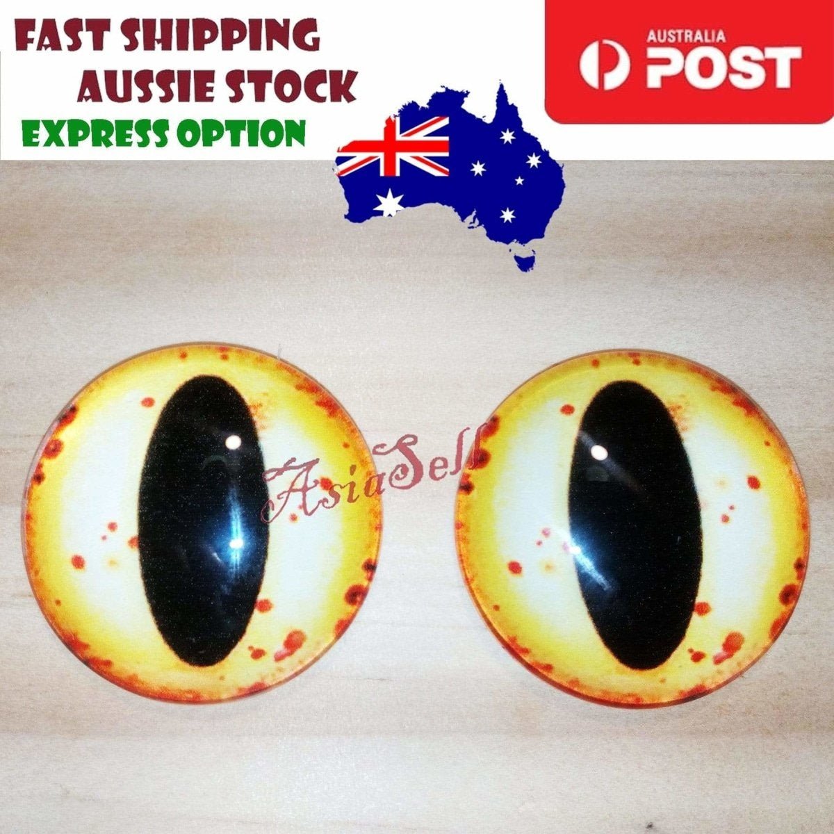 2pcs 30mm Round Glass Eyes Pupils Blue Red Green Cats Doll Eye Toys Dinosaur - Yellow Red Spots Oval - Asia Sell