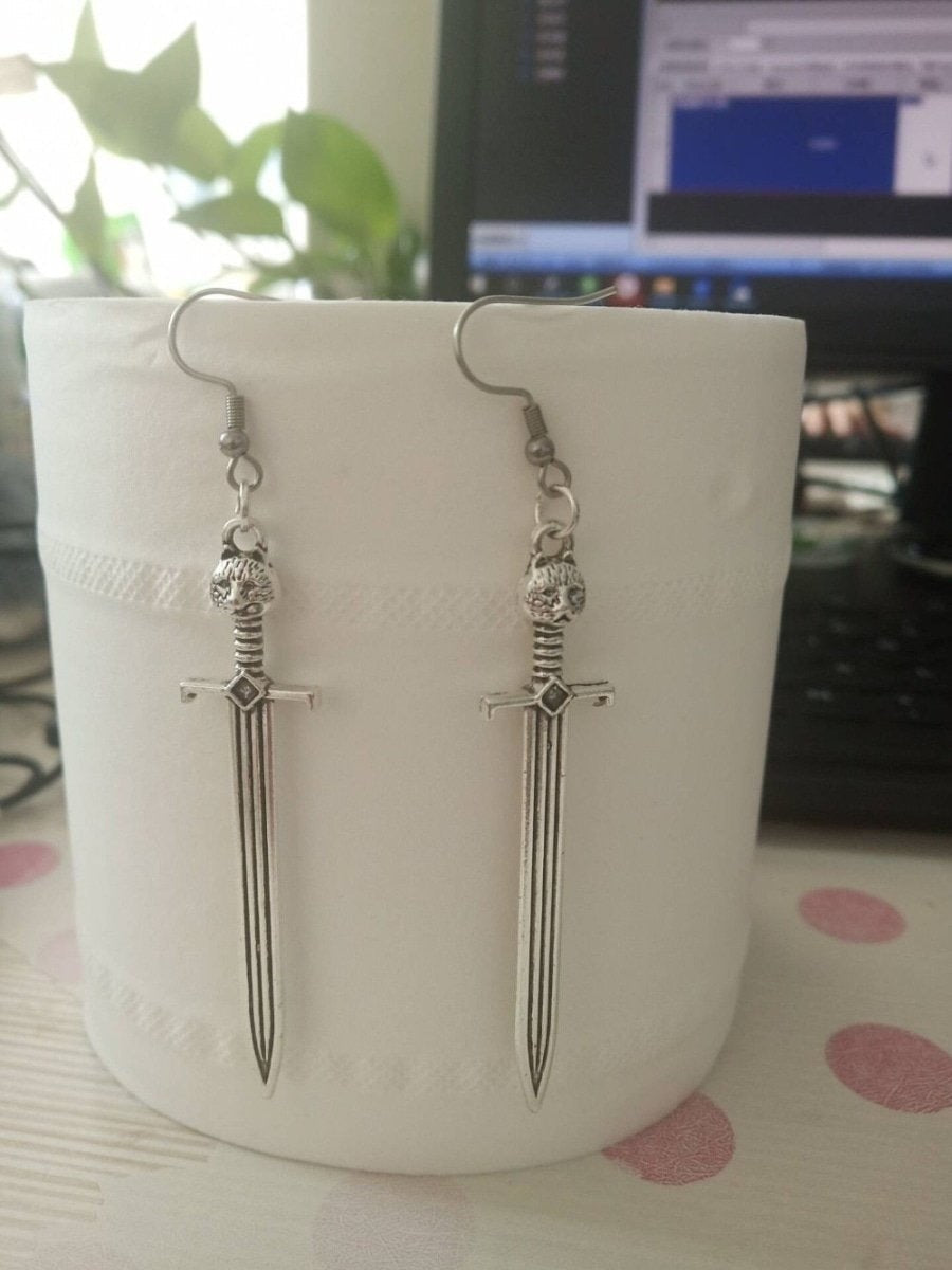 2pcs Antique Silver Colour Dangle Earring Pendant Sword Charms Jewelry 67x14mm Vintage - - Asia Sell