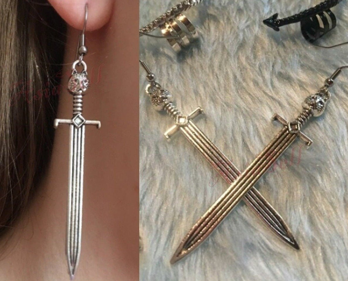 2pcs Antique Silver Colour Dangle Earring Pendant Sword Charms Jewelry 67x14mm Vintage - - Asia Sell