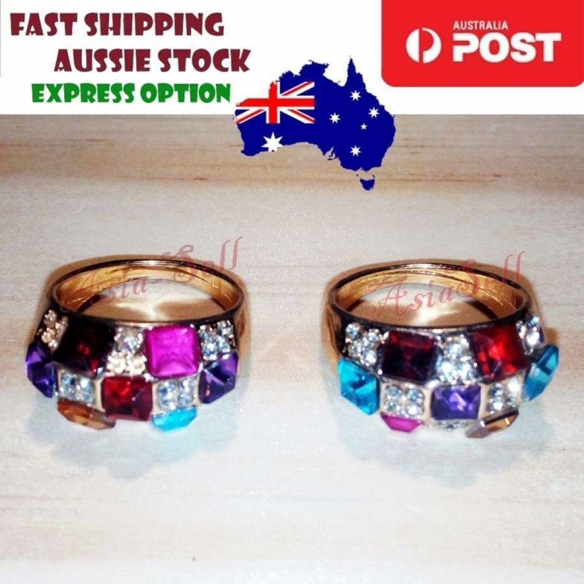 2pcs Colorful Zircon Womens Ring Wedding Gift Ring Fashion Jewellery Women - - Asia Sell