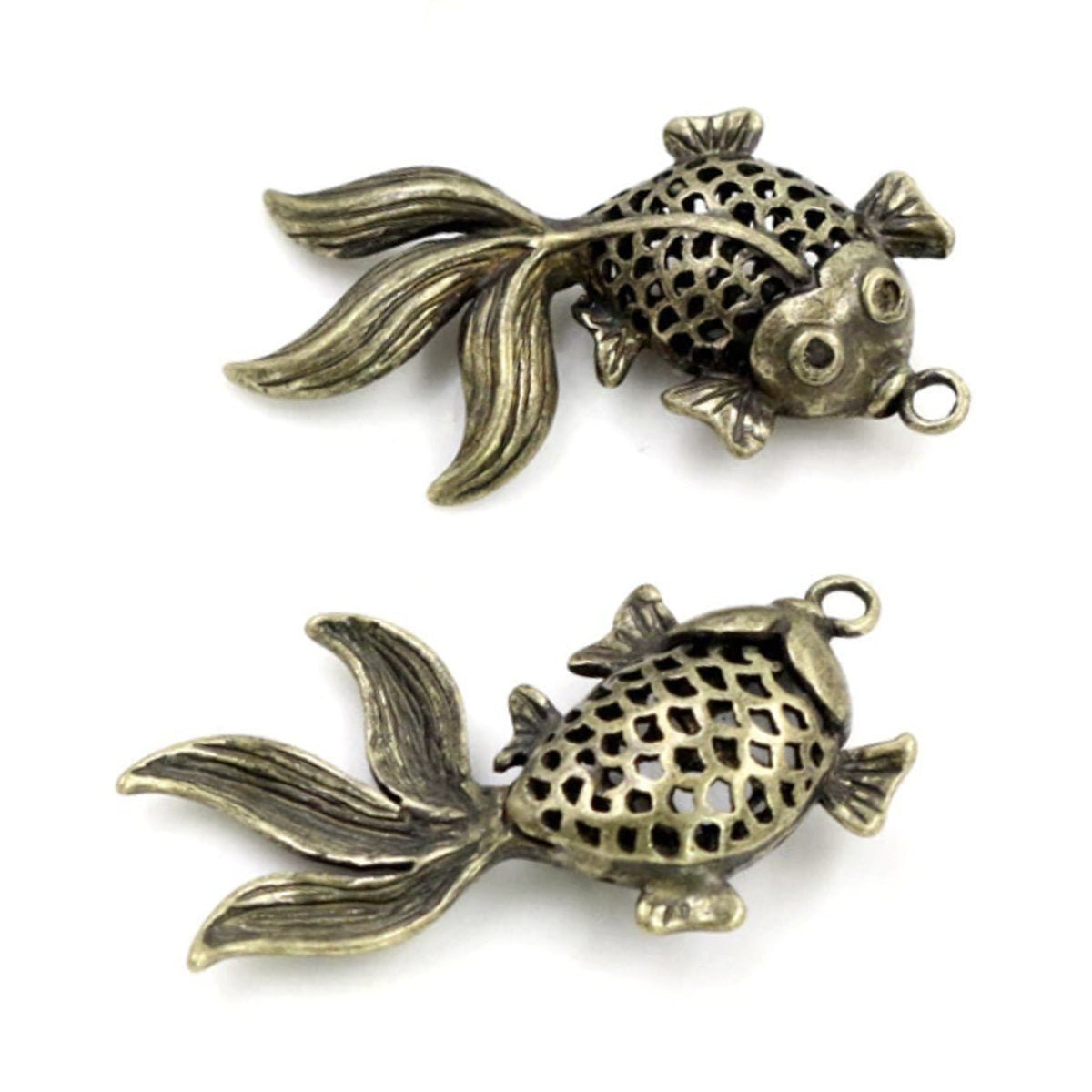 2pcs Fish Charms for Necklace Antique Silver Bronze Gold Plated Hollow 34x22mm Pendant DIY - 2pcs Bronze - Asia Sell