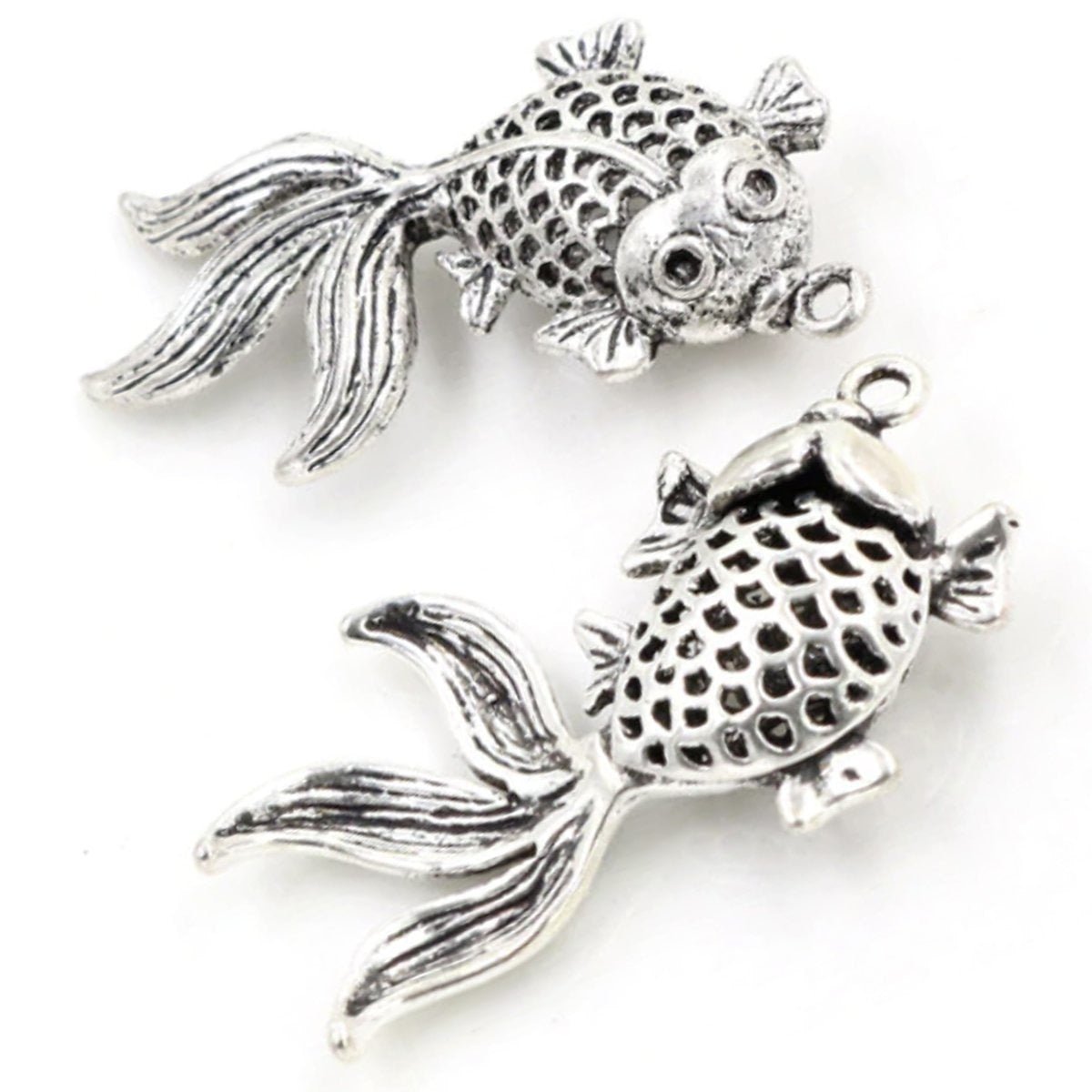 2pcs Fish Charms for Necklace Antique Silver Bronze Gold Plated Hollow 34x22mm Pendant DIY - 2pcs Silver - Asia Sell