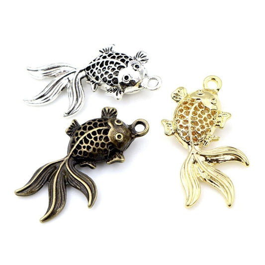 2pcs Fish Charms for Necklace Antique Silver Bronze Gold Plated Hollow 34x22mm Pendant DIY - Set of 3 (All Colours) - - Asia Sell