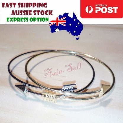 2pcs Gothic Punk Arrow Bangle SIlver Gold Cuff Jewelry Open Adjustable Bracelet - - Asia Sell