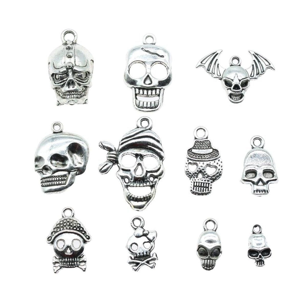 2pcs Skull Charms Antique Silver Colour Cute Skull Charms Pendants For Bracelets Bat Skull Charms Making Jewellery - A - Asia Sell