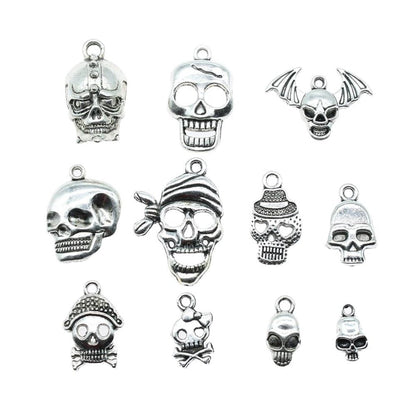 2pcs Skull Charms Antique Silver Colour Cute Skull Charms Pendants For Bracelets Bat Skull Charms Making Jewellery - A - Asia Sell