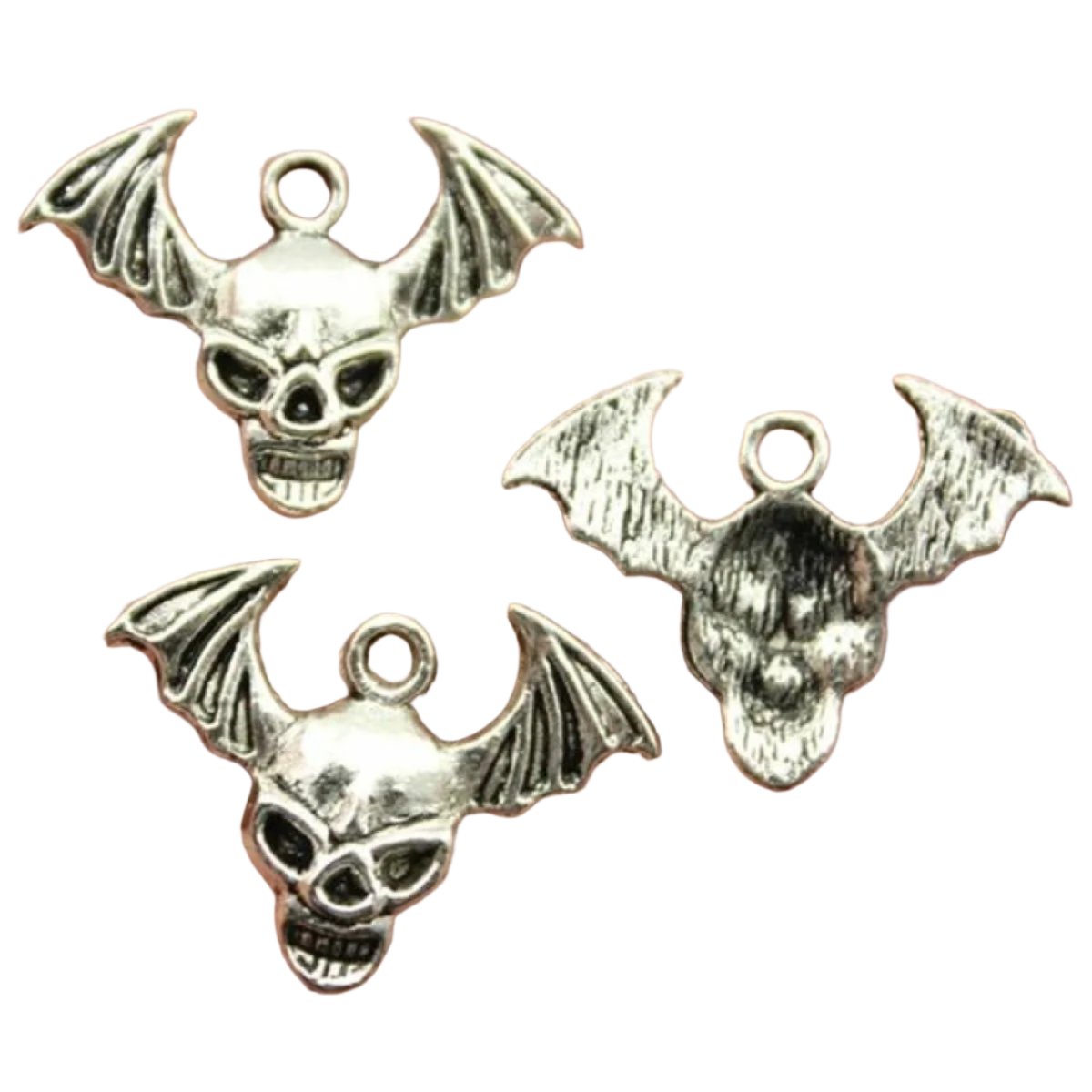 2pcs Skull Charms Antique Silver Colour Cute Skull Charms Pendants For Bracelets Bat Skull Charms Making Jewellery - B - Asia Sell