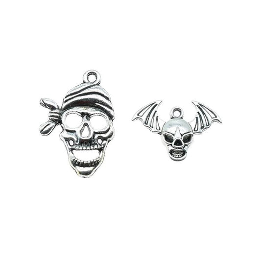 2pcs Skull Charms Antique Silver Colour Cute Skull Charms Pendants For Bracelets Bat Skull Charms Making Jewellery - Mixed - - Asia Sell
